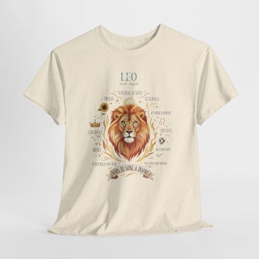 Leo Zodiac Shirt, Majestic Lion Astrology Tee, August Birthday Gift for Her, Fire Sign Clothing, Born to Shine and Inspire, Golden Lion Graphic T-shirt