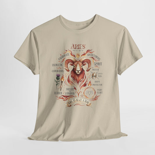 Aries Zodiac T-Shirt, Fiery Ram Astrology Shirt, March April Birthday Gift, Born to Blaze a Trail Tee, Fire Sign Warrior Apparel, Aries Graphic Tee