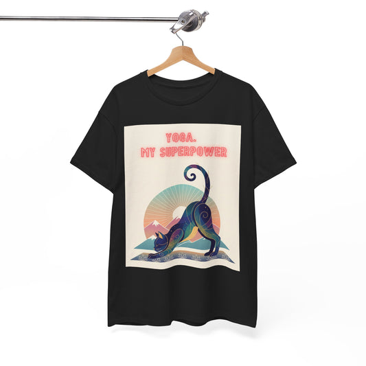 Yoga My Superpower T-Shirt — Vintage Sunset Downward Cat Tee