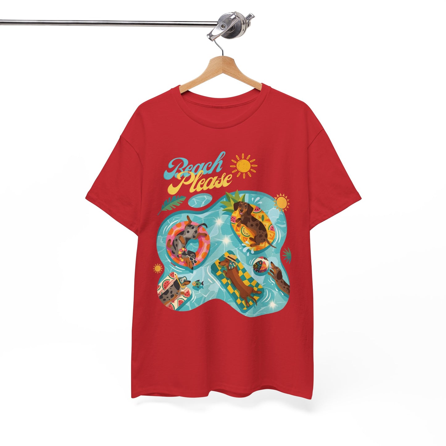 Unisex Beach Please Dachshund T-Shirt, Funny Weiner Dog Summer Shirt, Doxie Pool Party Tee, Cute Dog Lover Gift, Summer Vacation Top, Sausage Dog Graphic Tee