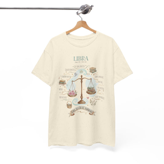 Libra Zodiac T-Shirt, Celestial Scales Shirt, Harmony and Balance Astrology Tee, Born to Create Harmony, Air Sign Gift for Her, Floral Libra Design