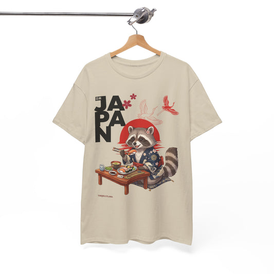Cute Raccoon Sushi T-Shirt - Japanese Aesthetics Kawaii Trash Panda Kimono Art - Unisex Graphic Tee - Zen Raccoon Eating sushi