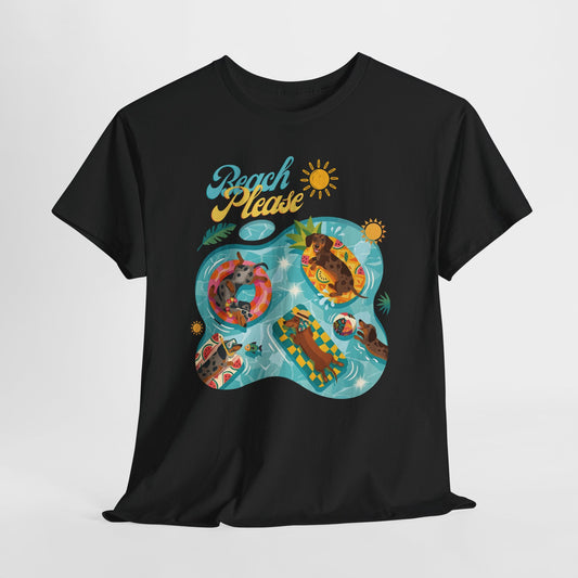 Unisex Beach Please Dachshund T-Shirt, Funny Weiner Dog Summer Shirt, Doxie Pool Party Tee, Cute Dog Lover Gift, Summer Vacation Top, Sausage Dog Graphic Tee