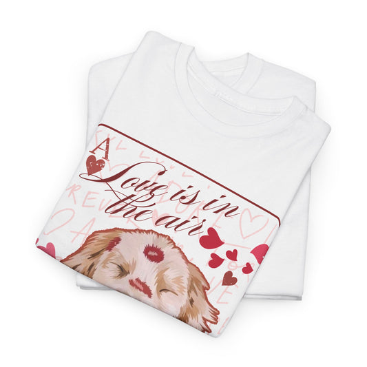 Cute Golden Retriever Tee - Love is in the Air - Valentine Dog Shirt for Women and Men, Puppy Kisses Heart T-Shirt, Gift for Dog Owners