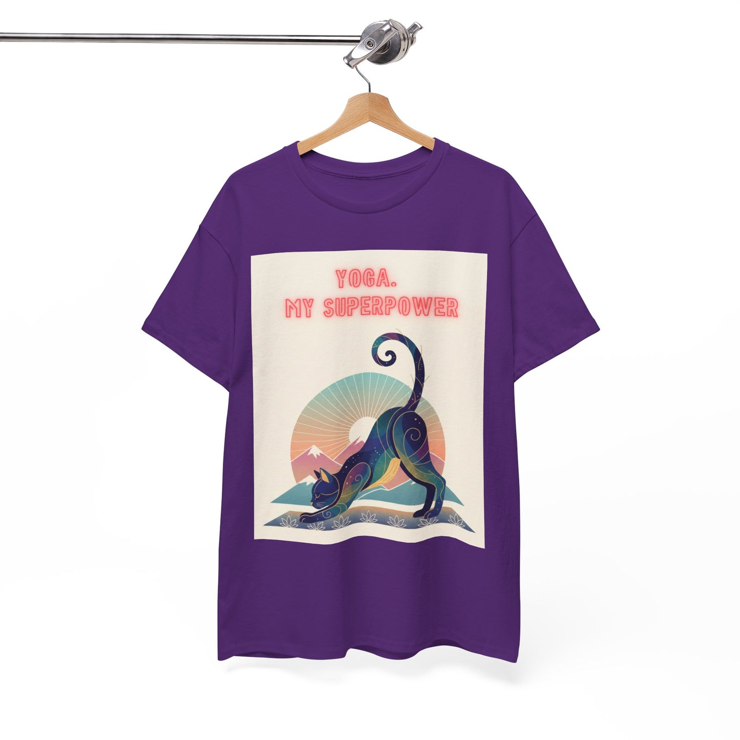 Yoga My Superpower T-Shirt — Vintage Sunset Downward Cat Tee