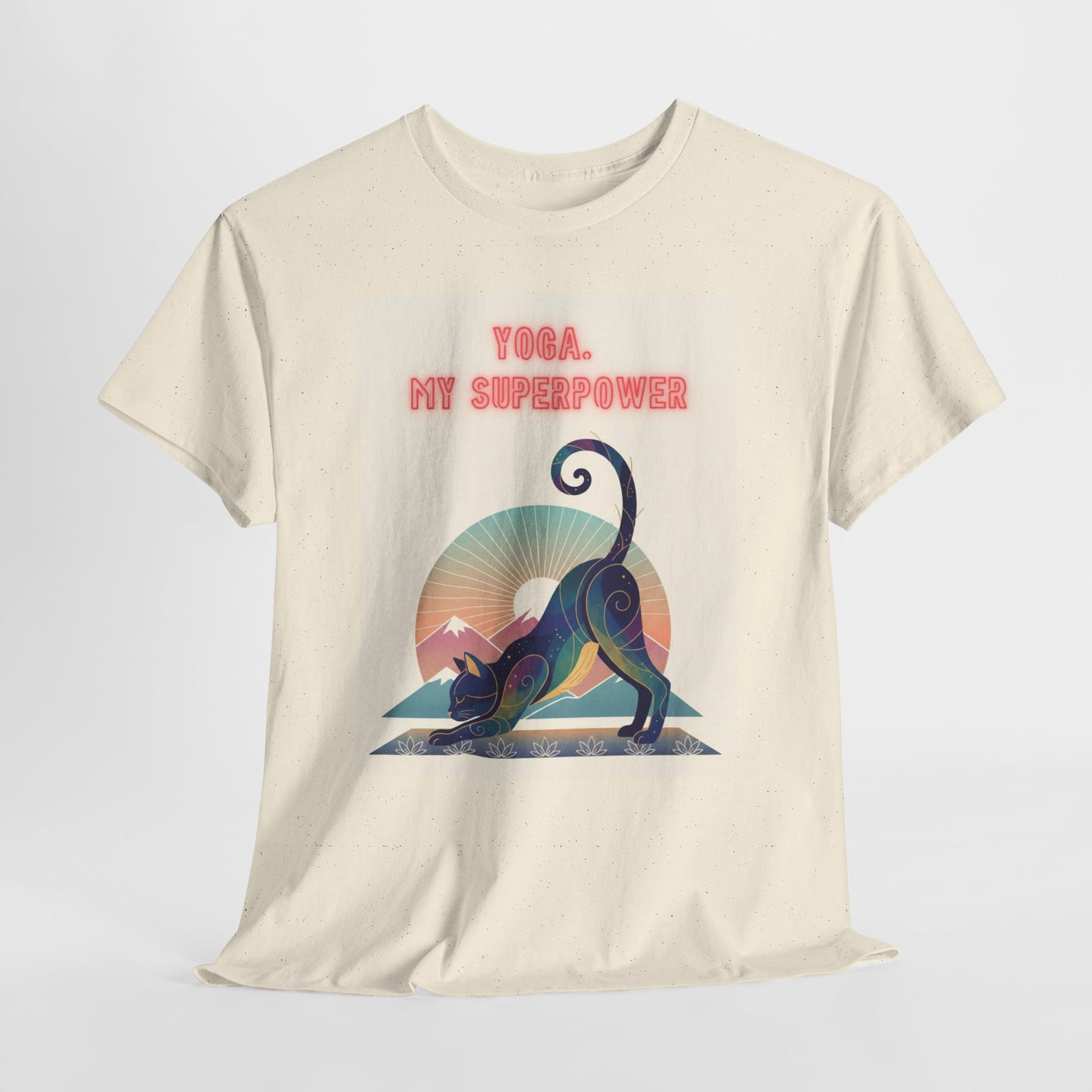 Yoga My Superpower T-Shirt — Vintage Sunset Downward Cat Tee