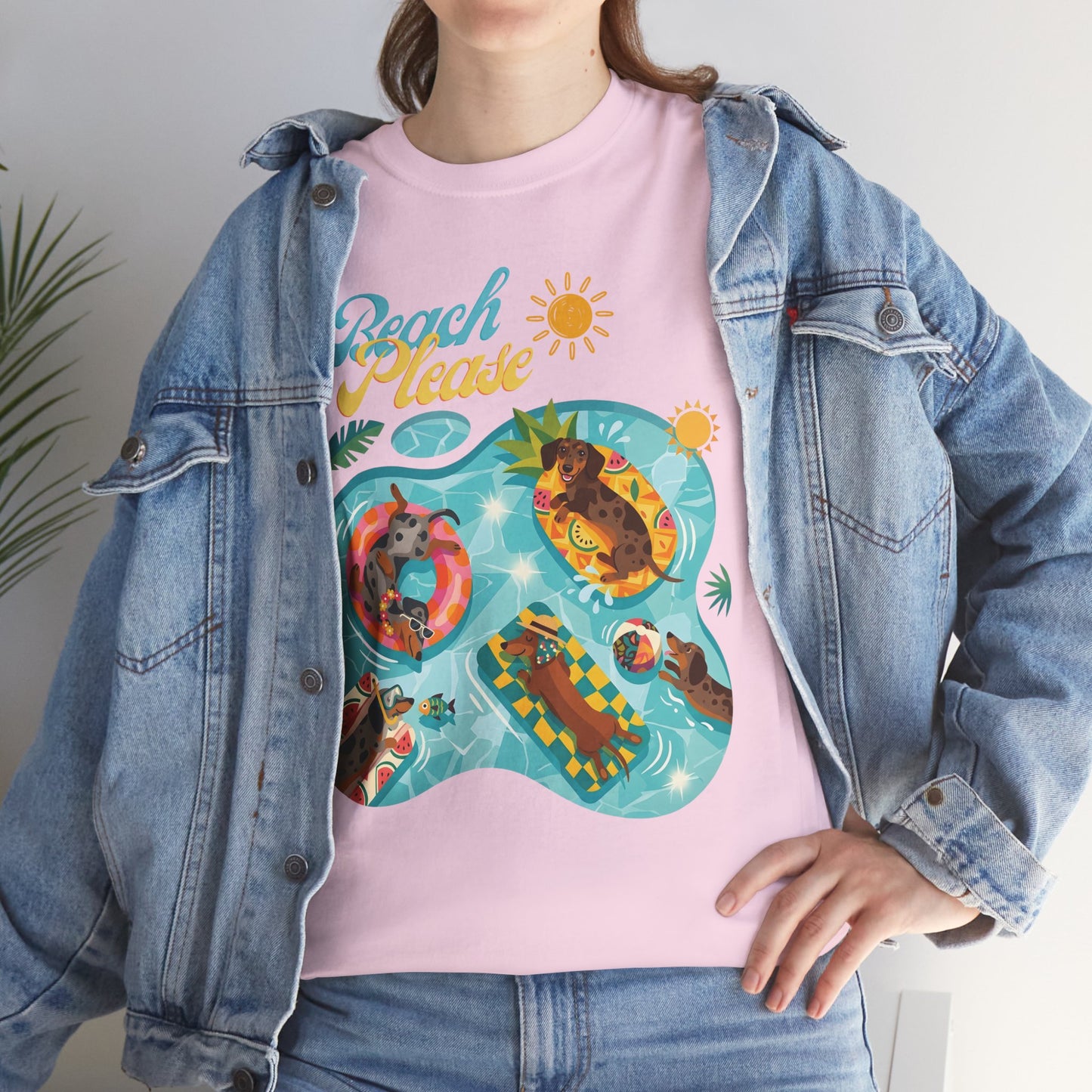 Unisex Beach Please Dachshund T-Shirt, Funny Weiner Dog Summer Shirt, Doxie Pool Party Tee, Cute Dog Lover Gift, Summer Vacation Top, Sausage Dog Graphic Tee