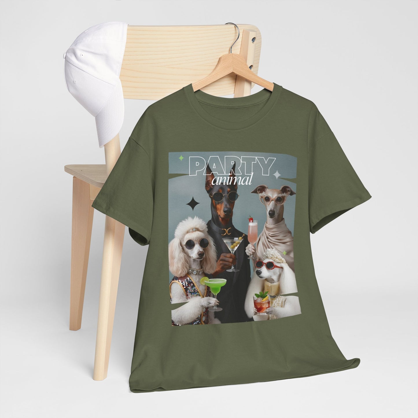 Unisex T-Shirt —Fashionable Dogs Holding Cocktails Graphic Shirt – Unique Gift for Whippet & Poodle Owners