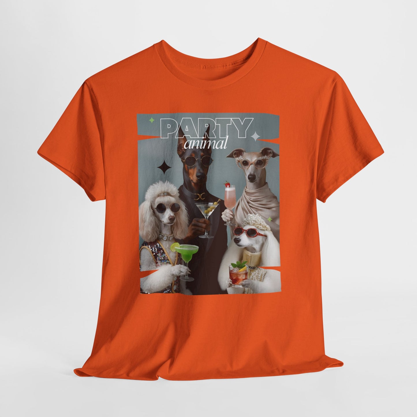 Unisex T-Shirt —Fashionable Dogs Holding Cocktails Graphic Shirt – Unique Gift for Whippet & Poodle Owners