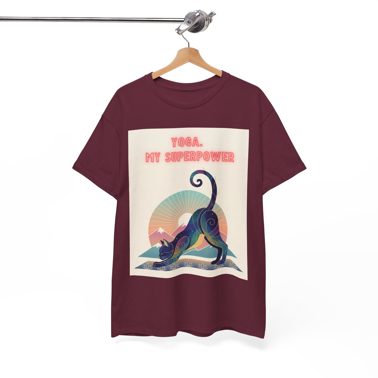 Yoga My Superpower T-Shirt — Vintage Sunset Downward Cat Tee
