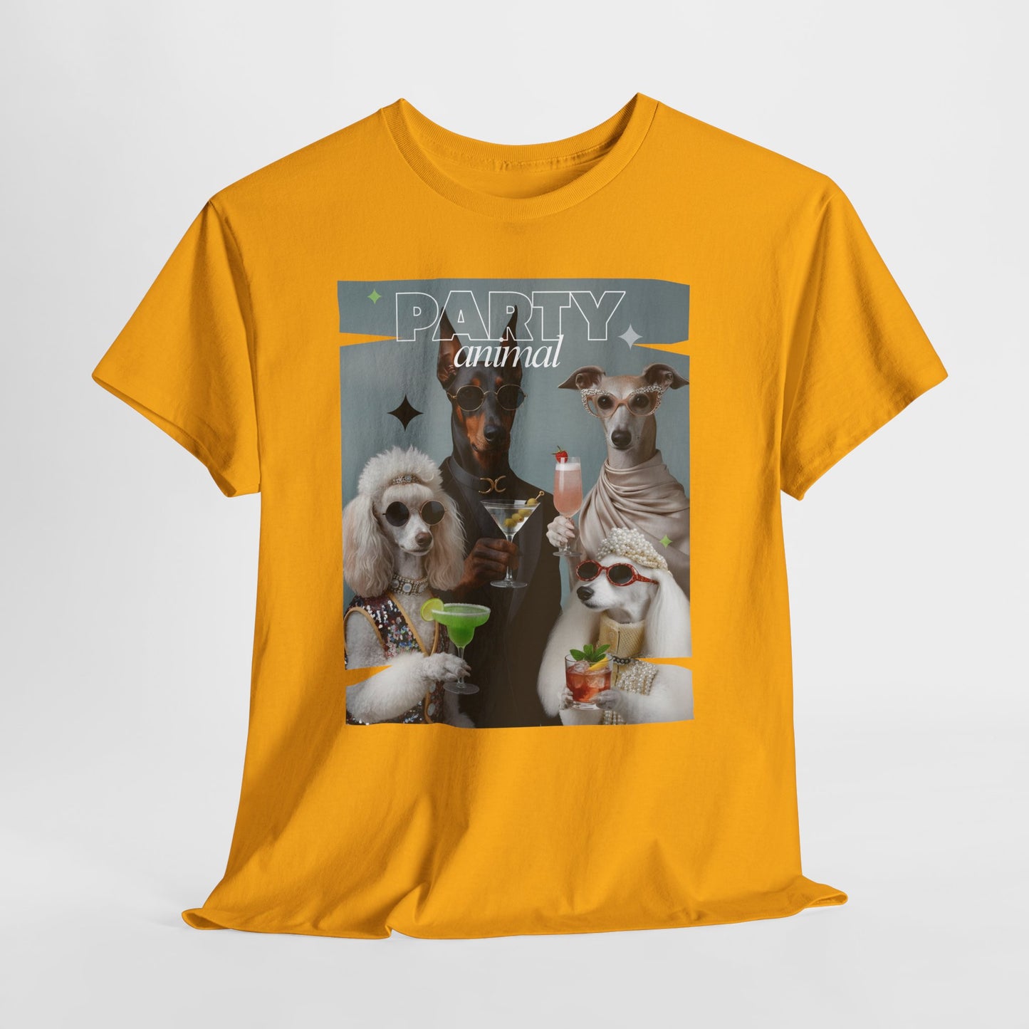 Unisex T-Shirt —Fashionable Dogs Holding Cocktails Graphic Shirt – Unique Gift for Whippet & Poodle Owners