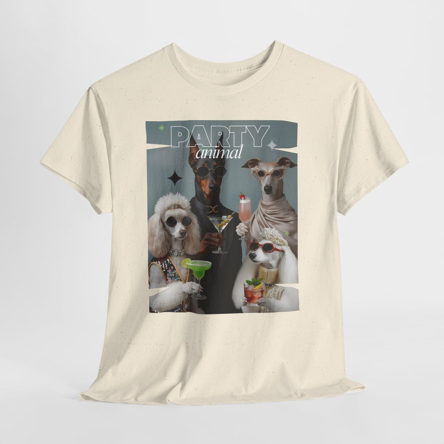 Unisex T-Shirt —Fashionable Dogs Holding Cocktails Graphic Shirt – Unique Gift for Whippet & Poodle Owners