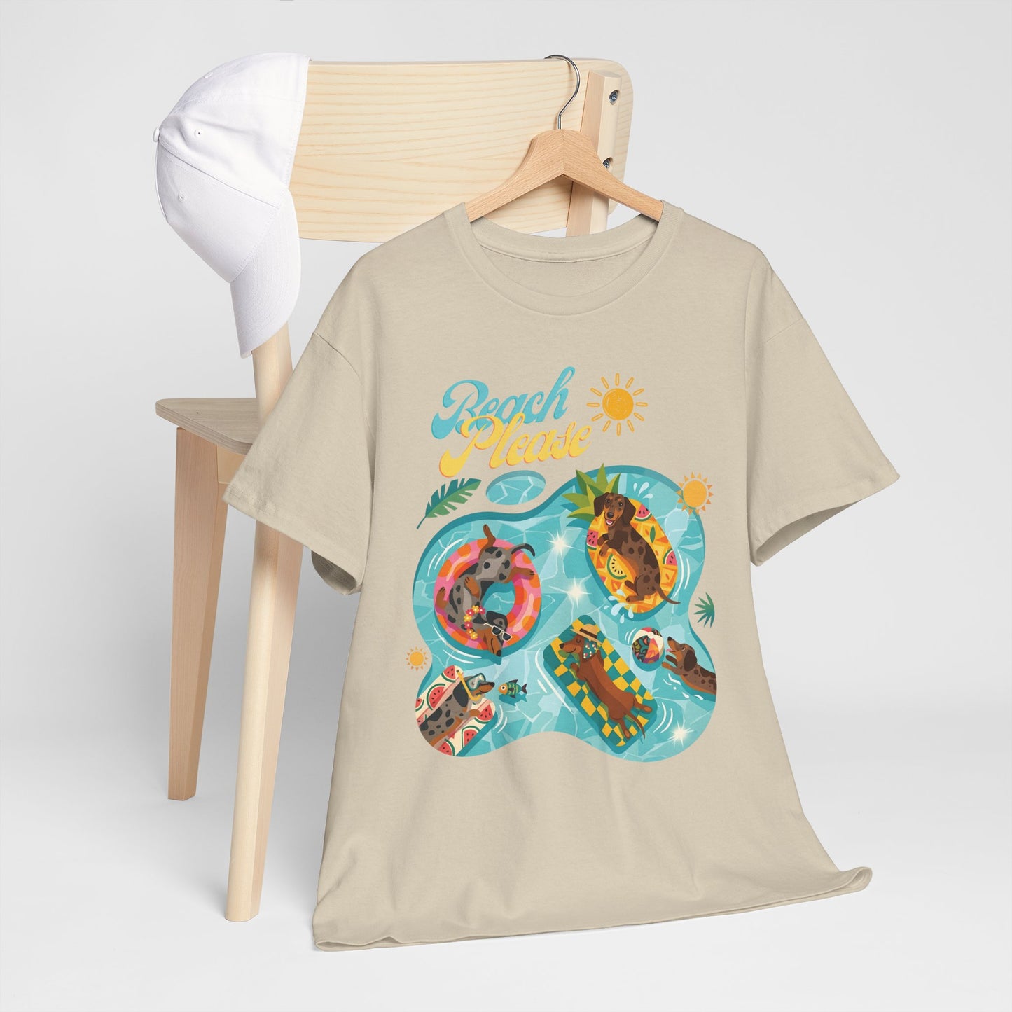 Unisex Beach Please Dachshund T-Shirt, Funny Weiner Dog Summer Shirt, Doxie Pool Party Tee, Cute Dog Lover Gift, Summer Vacation Top, Sausage Dog Graphic Tee