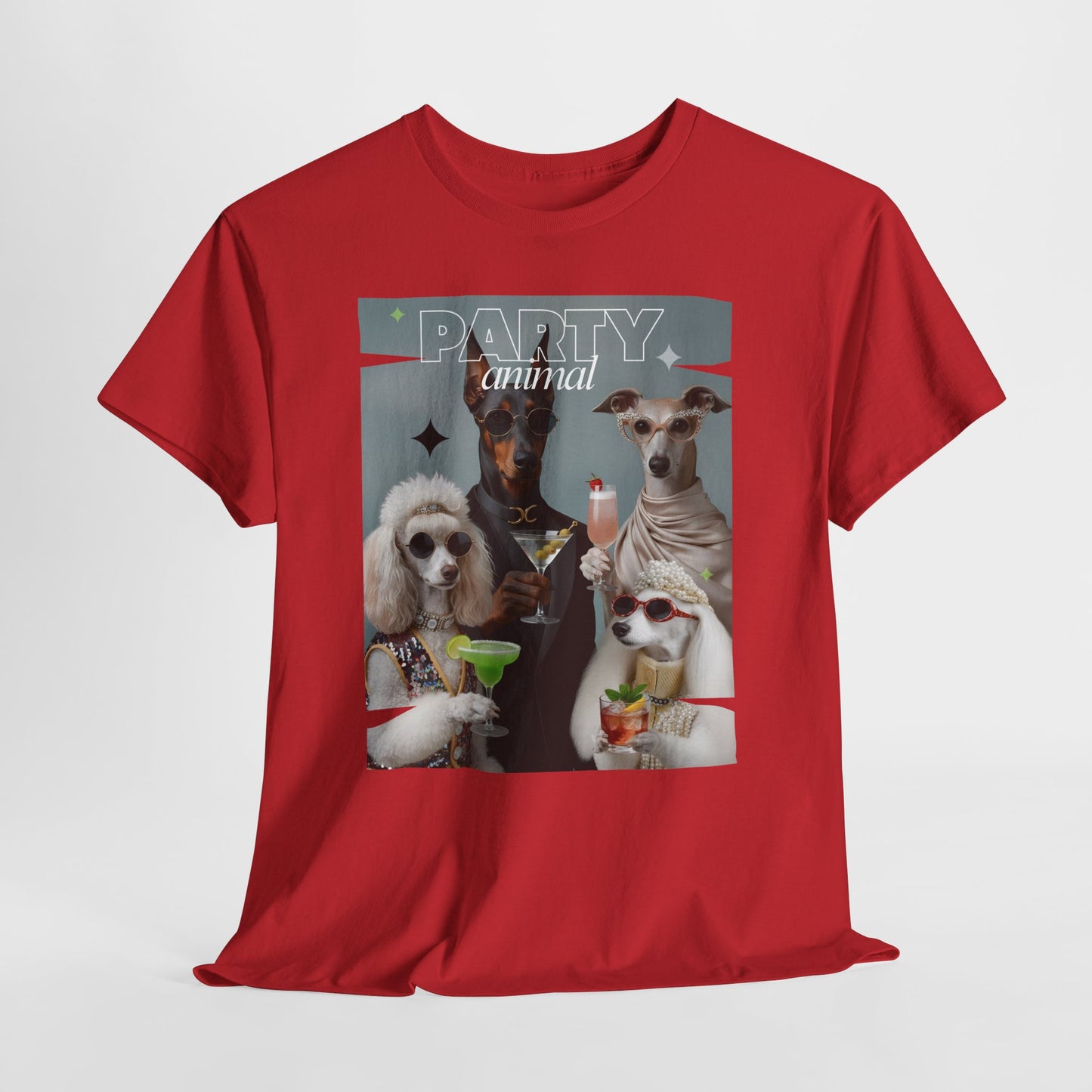 Unisex T-Shirt —Fashionable Dogs Holding Cocktails Graphic Shirt – Unique Gift for Whippet & Poodle Owners