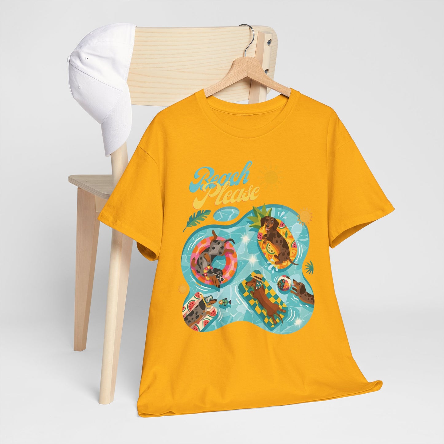 Unisex Beach Please Dachshund T-Shirt, Funny Weiner Dog Summer Shirt, Doxie Pool Party Tee, Cute Dog Lover Gift, Summer Vacation Top, Sausage Dog Graphic Tee