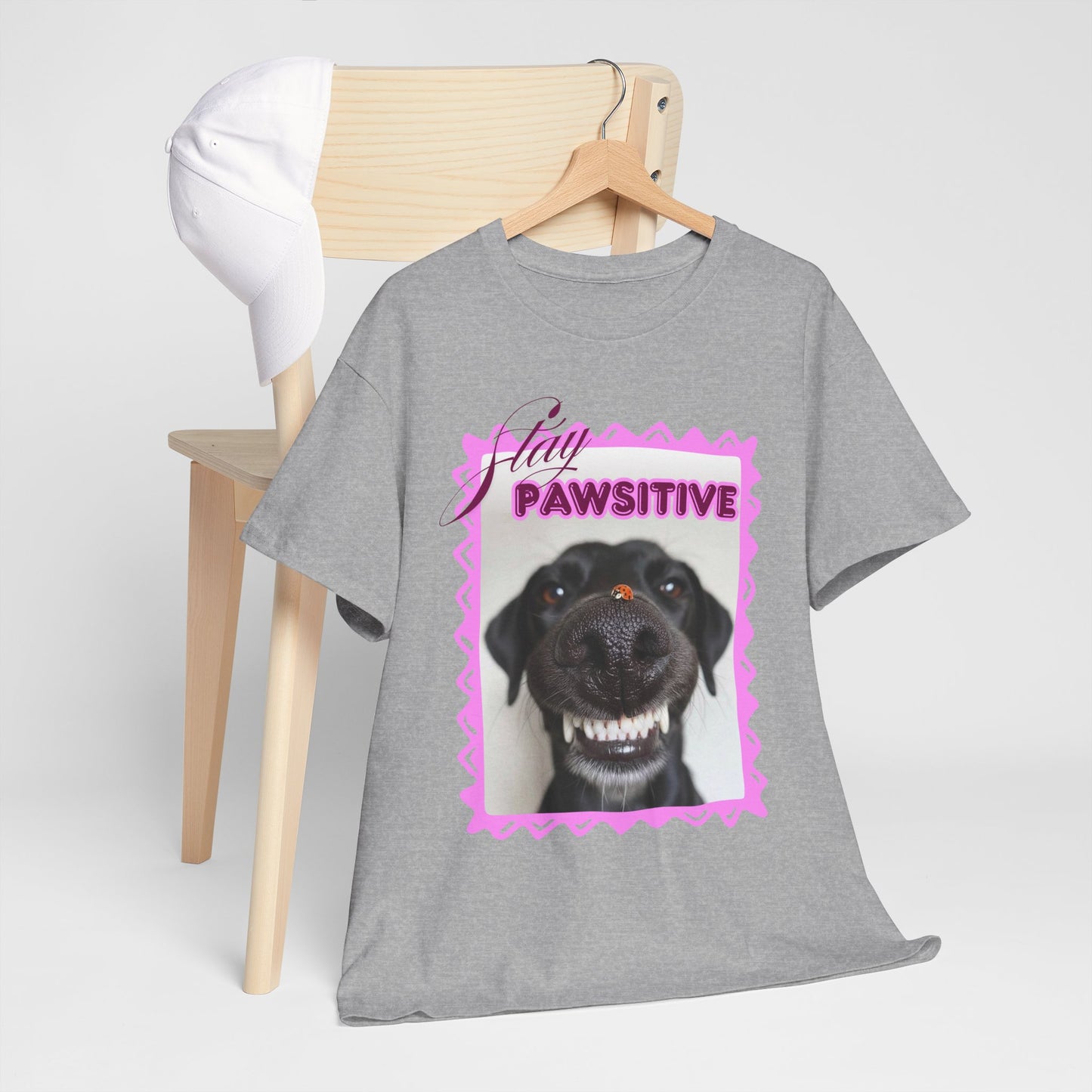 Stay Pawsitive Dog Shirt, Funny Smiling Dog T-Shirt, Gift for Dog Lover, Black Dog with Ladybug Graphic Tee