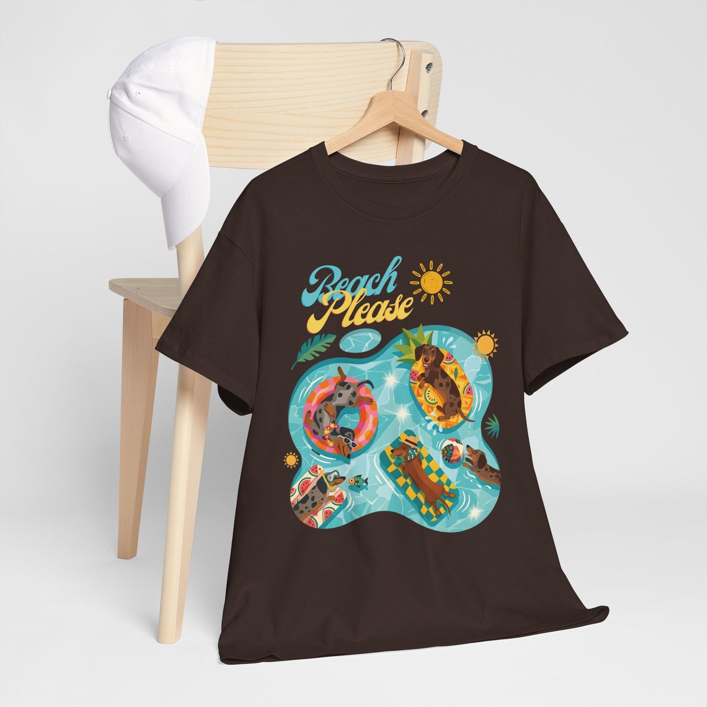 Unisex Beach Please Dachshund T-Shirt, Funny Weiner Dog Summer Shirt, Doxie Pool Party Tee, Cute Dog Lover Gift, Summer Vacation Top, Sausage Dog Graphic Tee