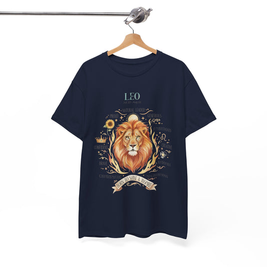 Leo Zodiac Shirt, Majestic Lion Astrology Tee, August Birthday Gift for Her, Fire Sign Clothing, Born to Shine and Inspire, Golden Lion Graphic T-shirt