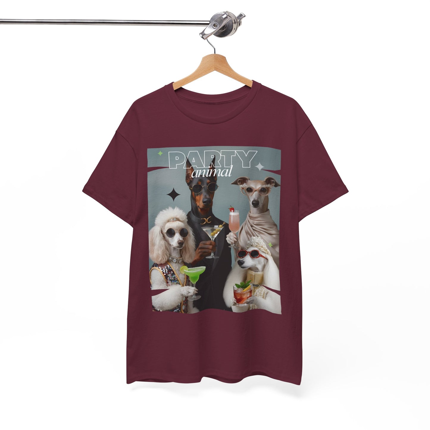 Unisex T-Shirt —Fashionable Dogs Holding Cocktails Graphic Shirt – Unique Gift for Whippet & Poodle Owners