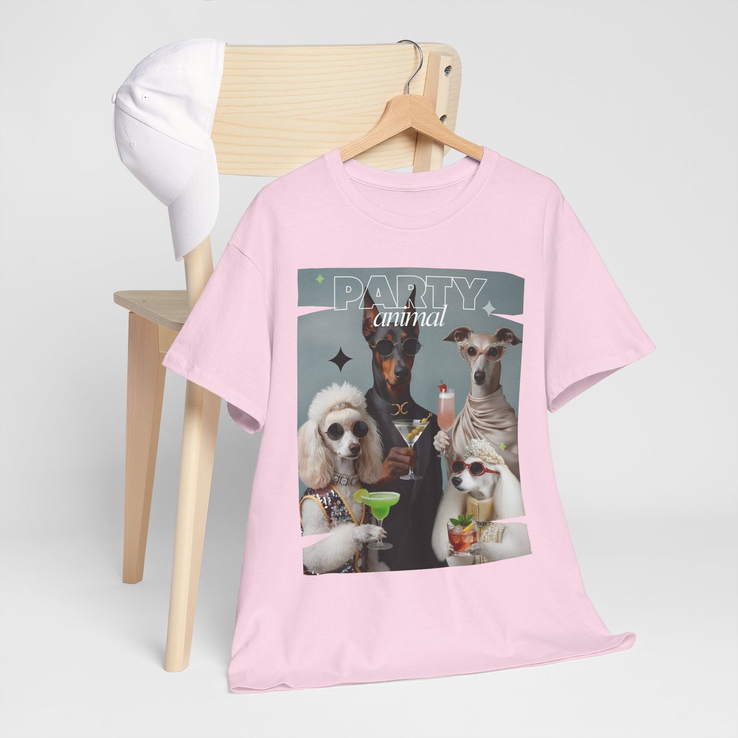Unisex T-Shirt —Fashionable Dogs Holding Cocktails Graphic Shirt – Unique Gift for Whippet & Poodle Owners