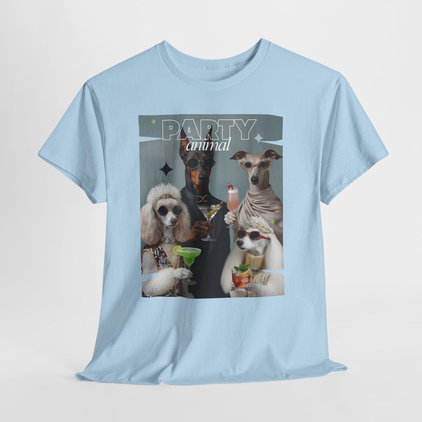 Unisex T-Shirt —Fashionable Dogs Holding Cocktails Graphic Shirt – Unique Gift for Whippet & Poodle Owners