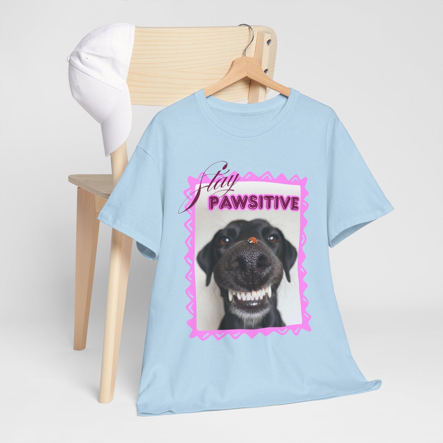 Stay Pawsitive Dog Shirt, Funny Smiling Dog T-Shirt, Gift for Dog Lover, Black Dog with Ladybug Graphic Tee