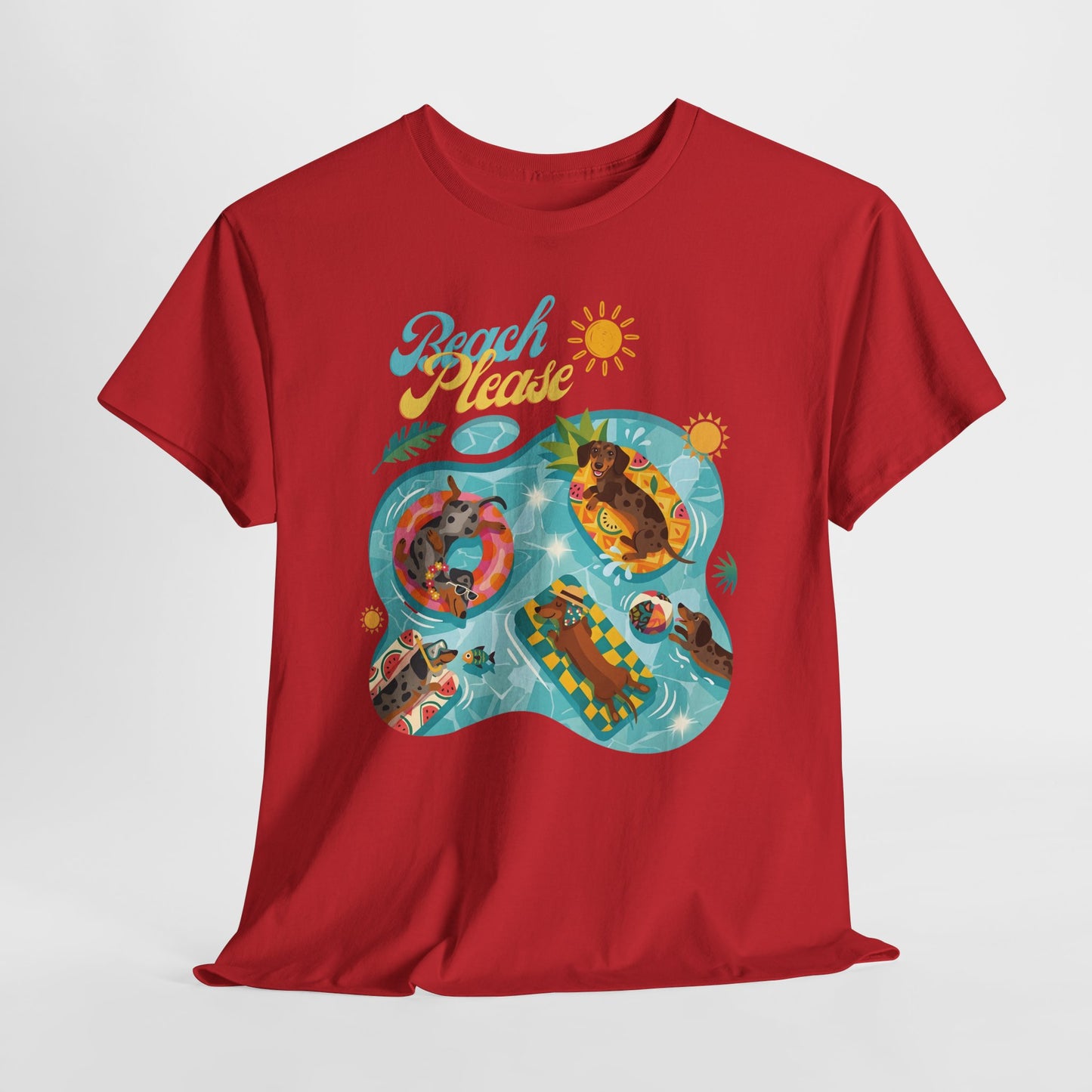 Unisex Beach Please Dachshund T-Shirt, Funny Weiner Dog Summer Shirt, Doxie Pool Party Tee, Cute Dog Lover Gift, Summer Vacation Top, Sausage Dog Graphic Tee