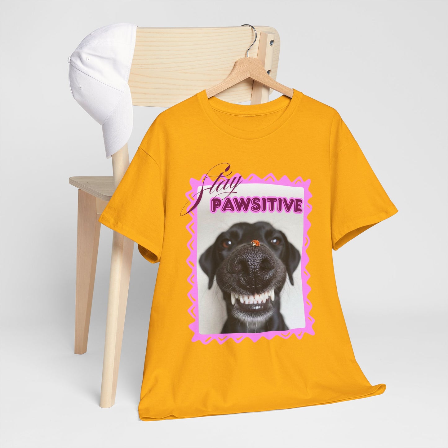 Stay Pawsitive Dog Shirt, Funny Smiling Dog T-Shirt, Gift for Dog Lover, Black Dog with Ladybug Graphic Tee
