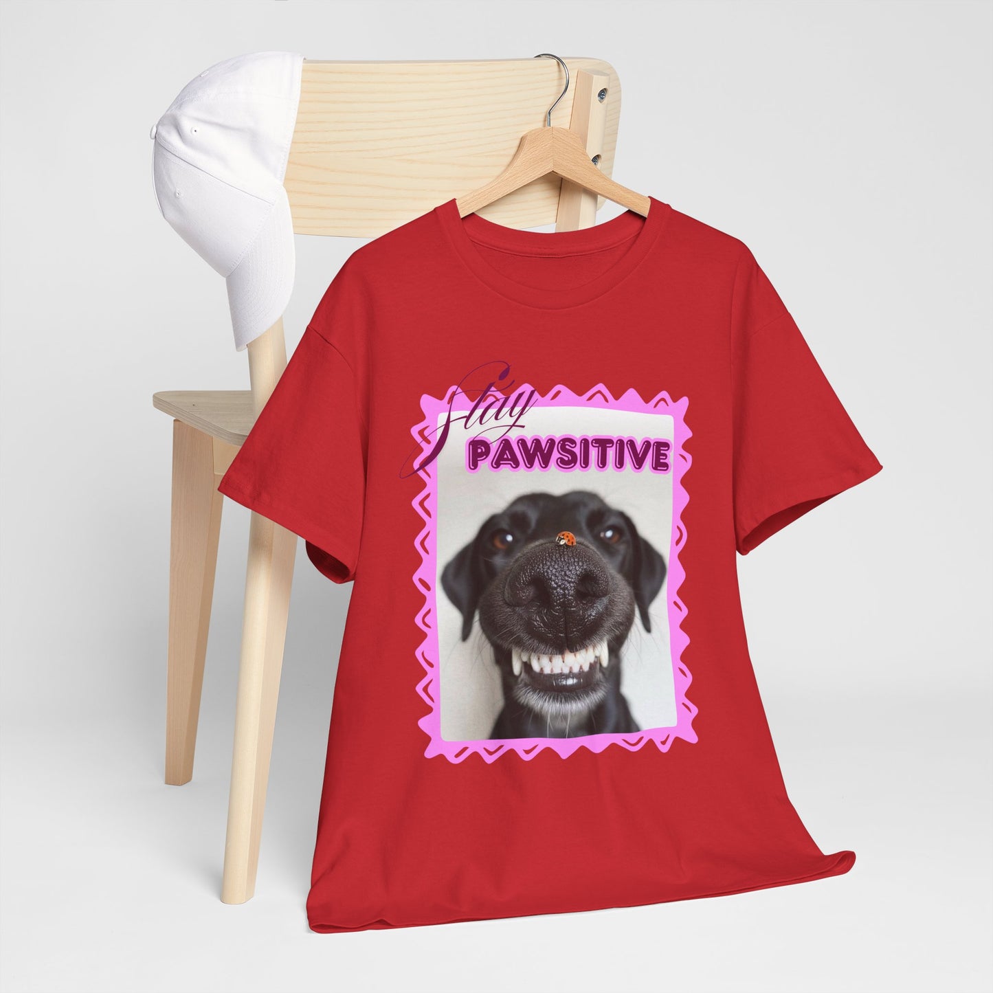 Stay Pawsitive Dog Shirt, Funny Smiling Dog T-Shirt, Gift for Dog Lover, Black Dog with Ladybug Graphic Tee