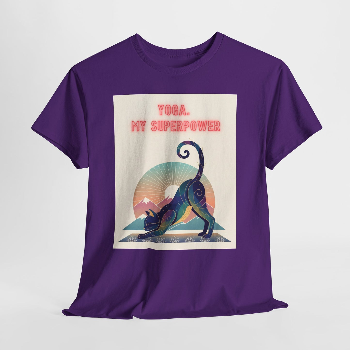 Yoga My Superpower T-Shirt — Vintage Sunset Downward Cat Tee