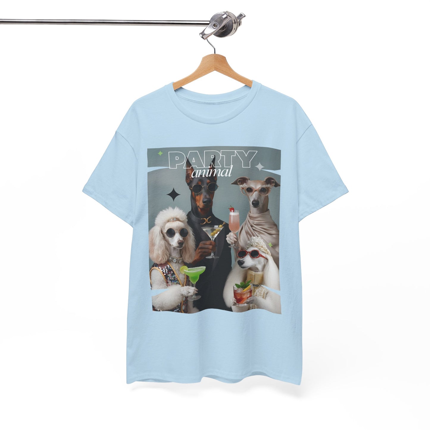 Unisex T-Shirt —Fashionable Dogs Holding Cocktails Graphic Shirt – Unique Gift for Whippet & Poodle Owners
