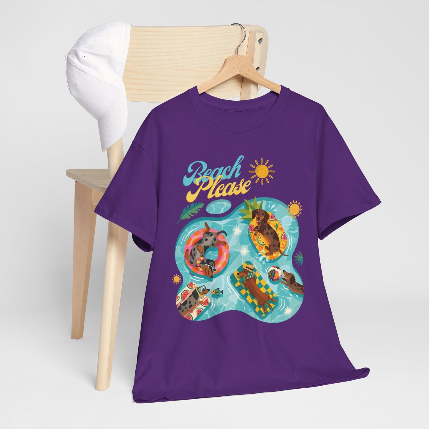 Unisex Beach Please Dachshund T-Shirt, Funny Weiner Dog Summer Shirt, Doxie Pool Party Tee, Cute Dog Lover Gift, Summer Vacation Top, Sausage Dog Graphic Tee