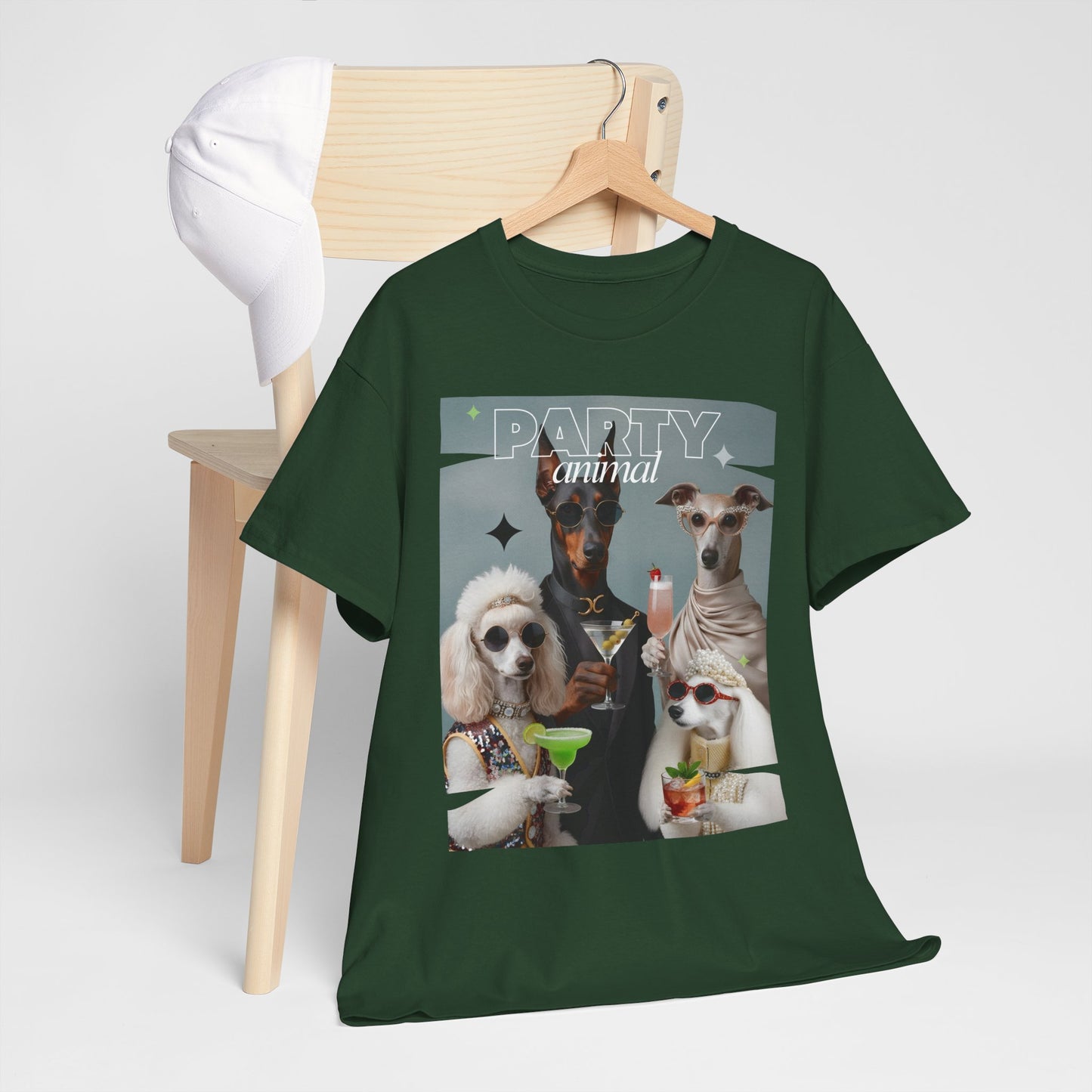 Unisex T-Shirt —Fashionable Dogs Holding Cocktails Graphic Shirt – Unique Gift for Whippet & Poodle Owners