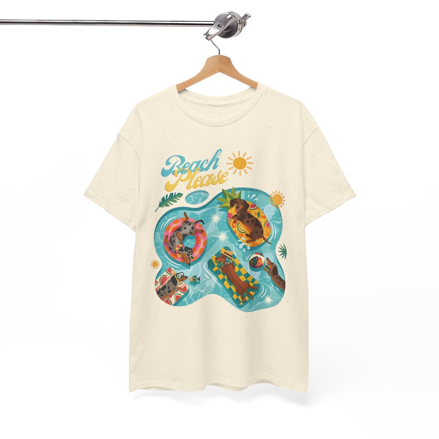 Unisex Beach Please Dachshund T-Shirt, Funny Weiner Dog Summer Shirt, Doxie Pool Party Tee, Cute Dog Lover Gift, Summer Vacation Top, Sausage Dog Graphic Tee