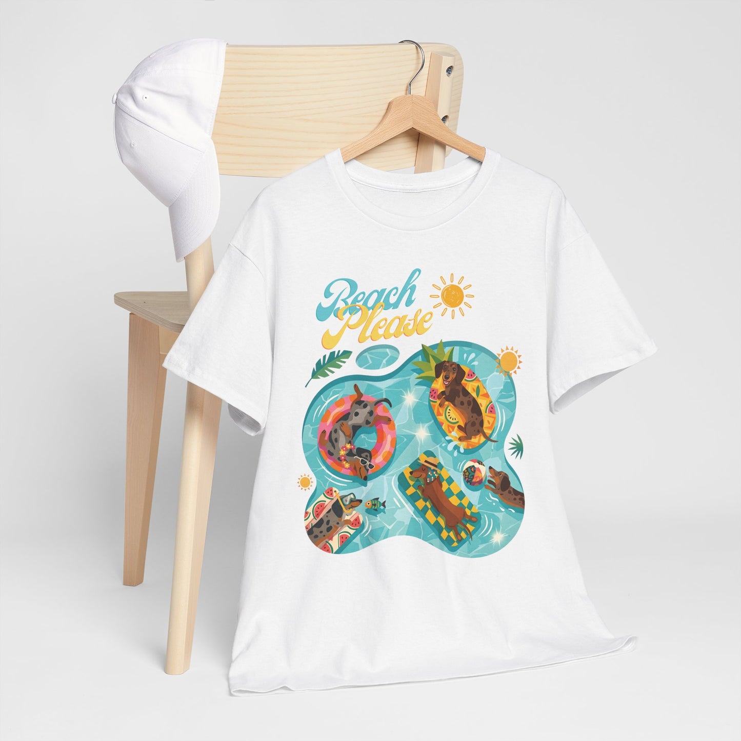 Unisex Beach Please Dachshund T-Shirt, Funny Weiner Dog Summer Shirt, Doxie Pool Party Tee, Cute Dog Lover Gift, Summer Vacation Top, Sausage Dog Graphic Tee