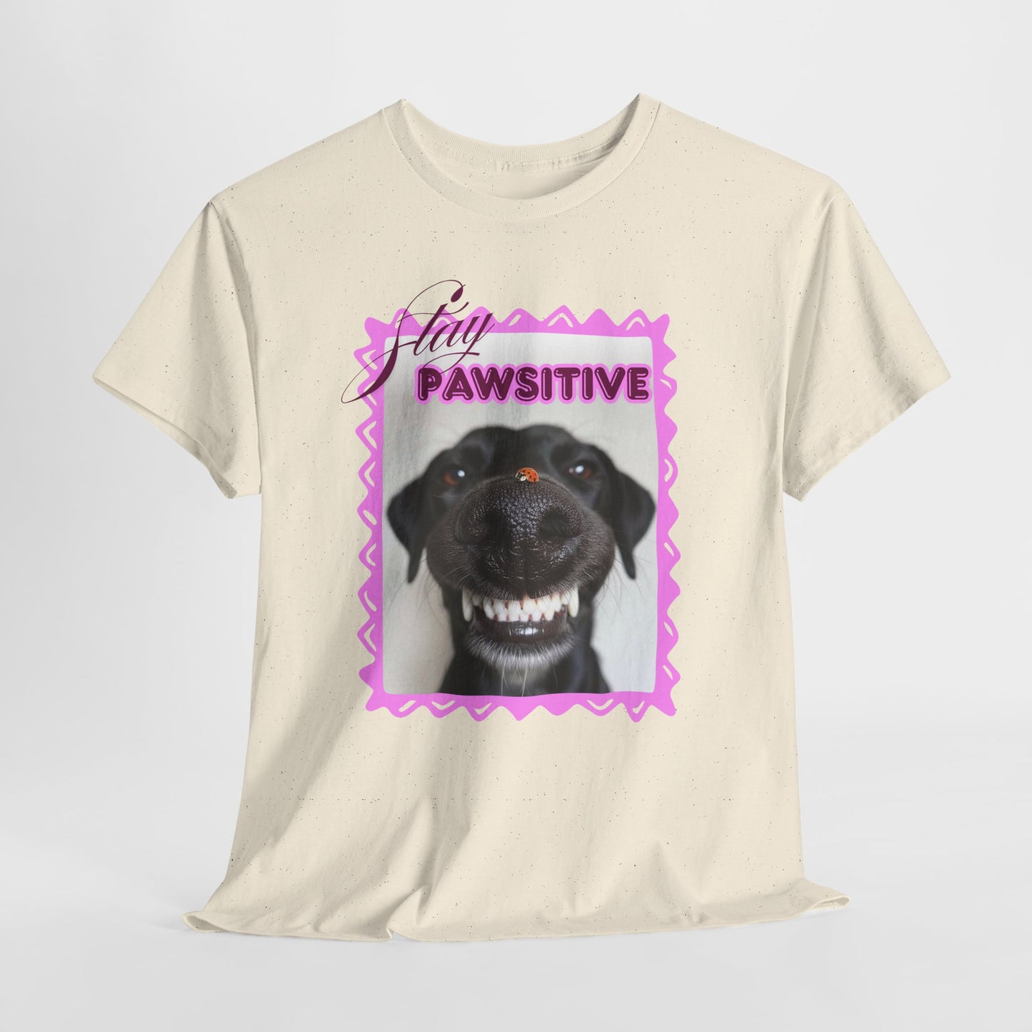 Stay Pawsitive Dog Shirt, Funny Smiling Dog T-Shirt, Gift for Dog Lover, Black Dog with Ladybug Graphic Tee