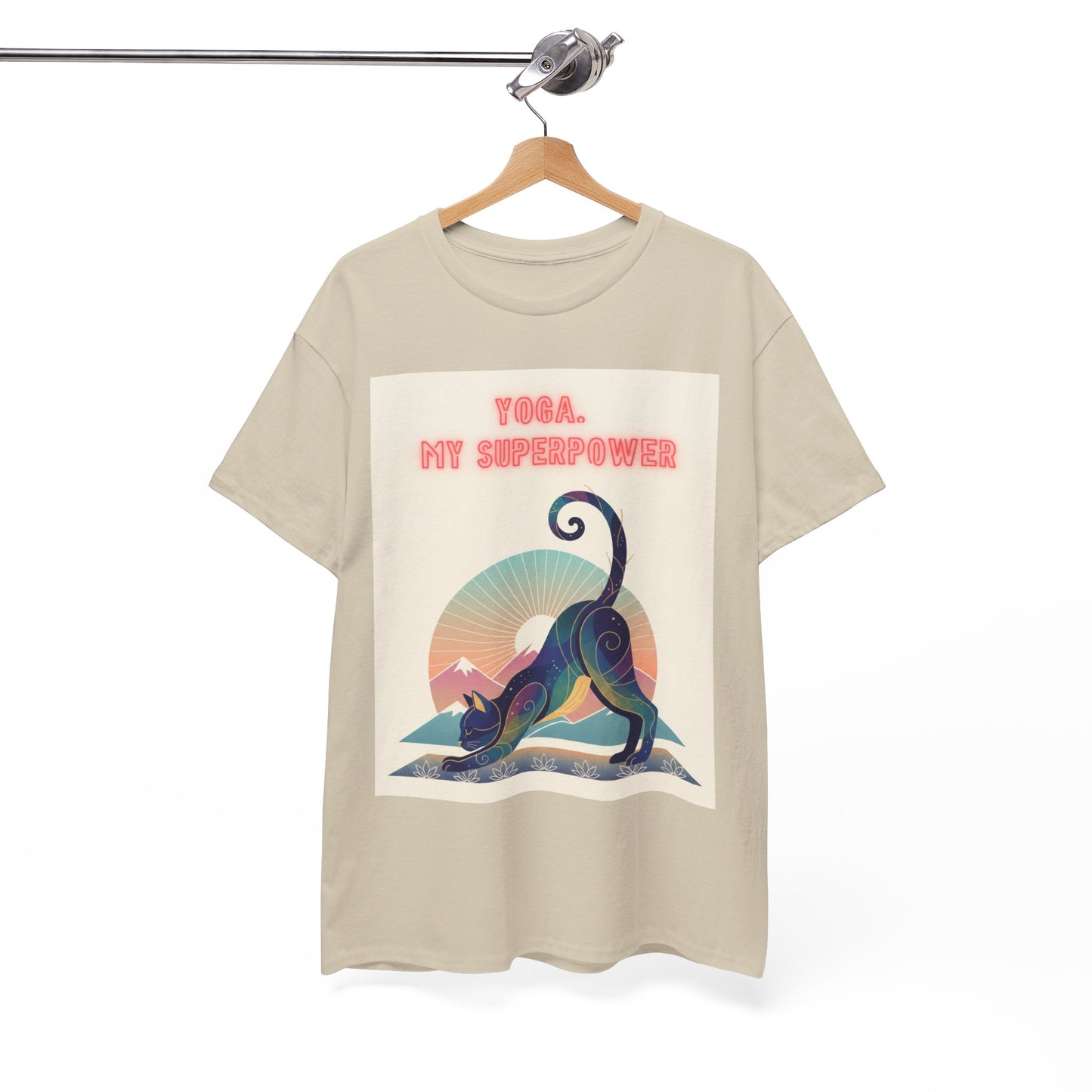 Yoga My Superpower T-Shirt — Vintage Sunset Downward Cat Tee