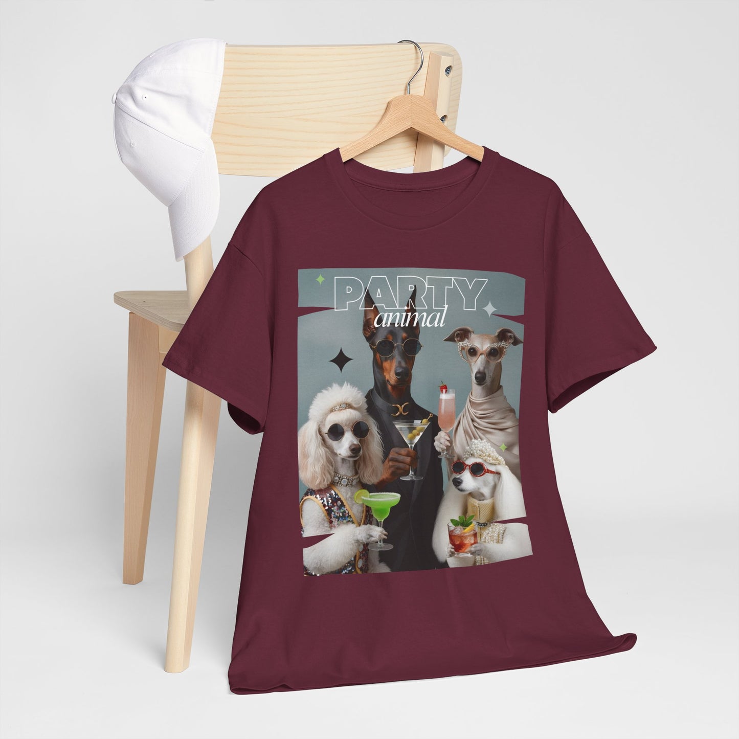 Unisex T-Shirt —Fashionable Dogs Holding Cocktails Graphic Shirt – Unique Gift for Whippet & Poodle Owners