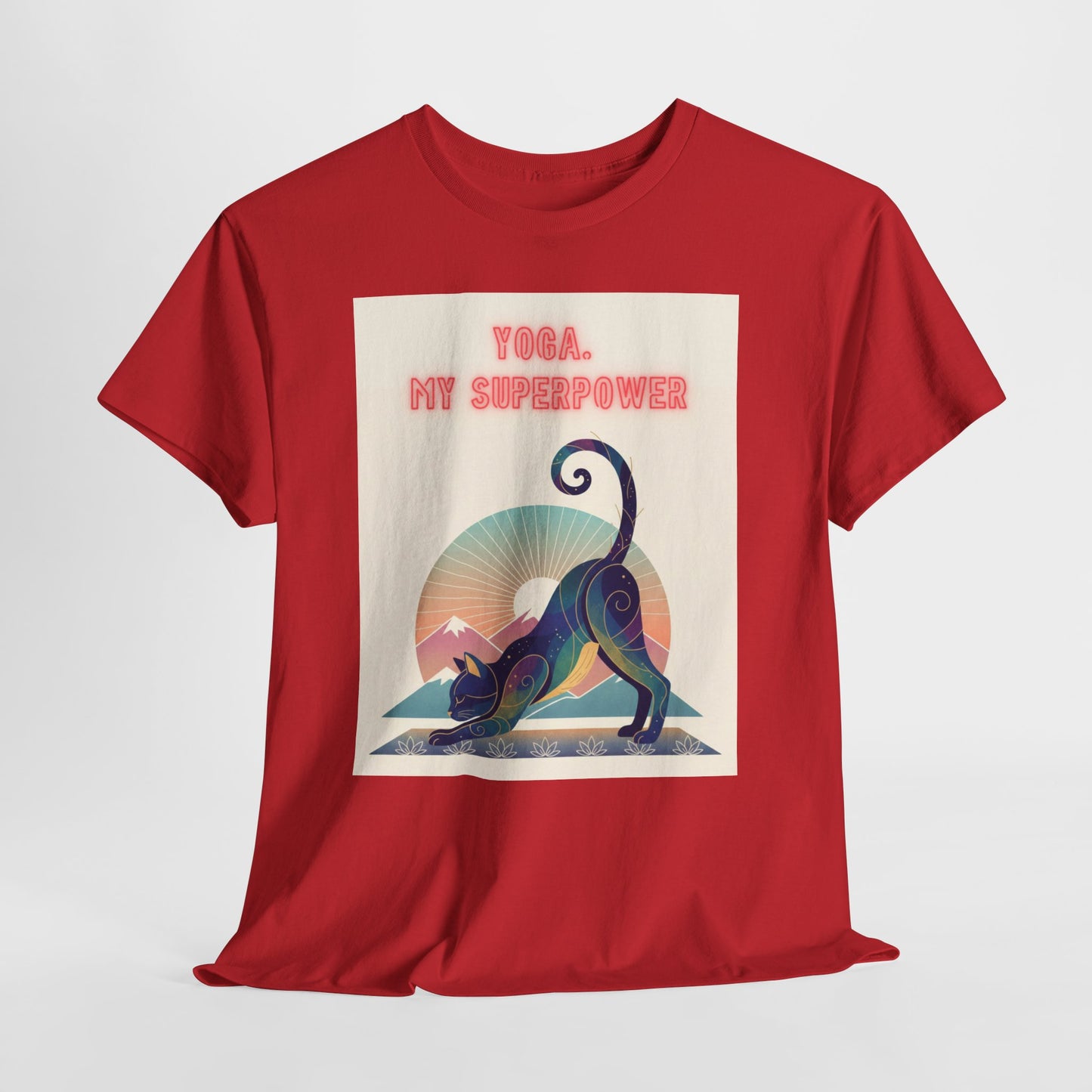 Yoga My Superpower T-Shirt — Vintage Sunset Downward Cat Tee