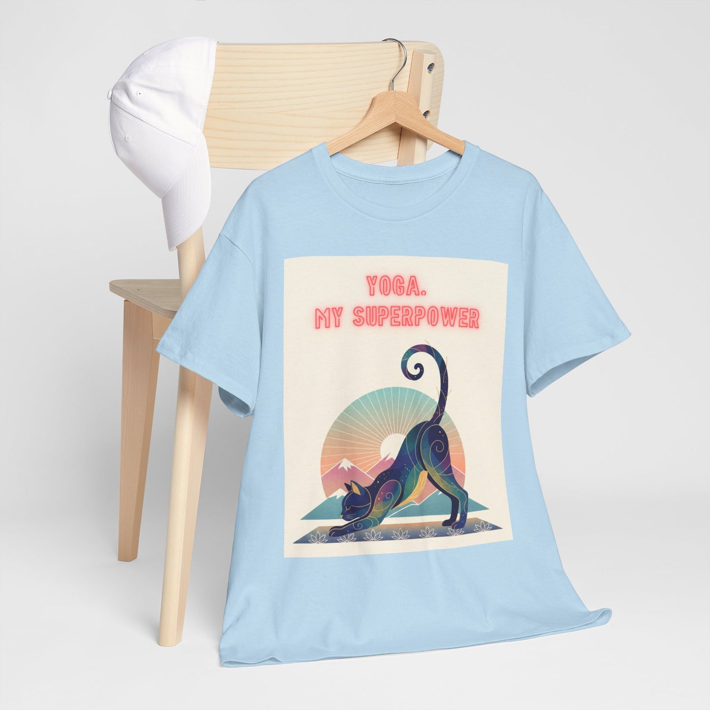 Yoga My Superpower T-Shirt — Vintage Sunset Downward Cat Tee