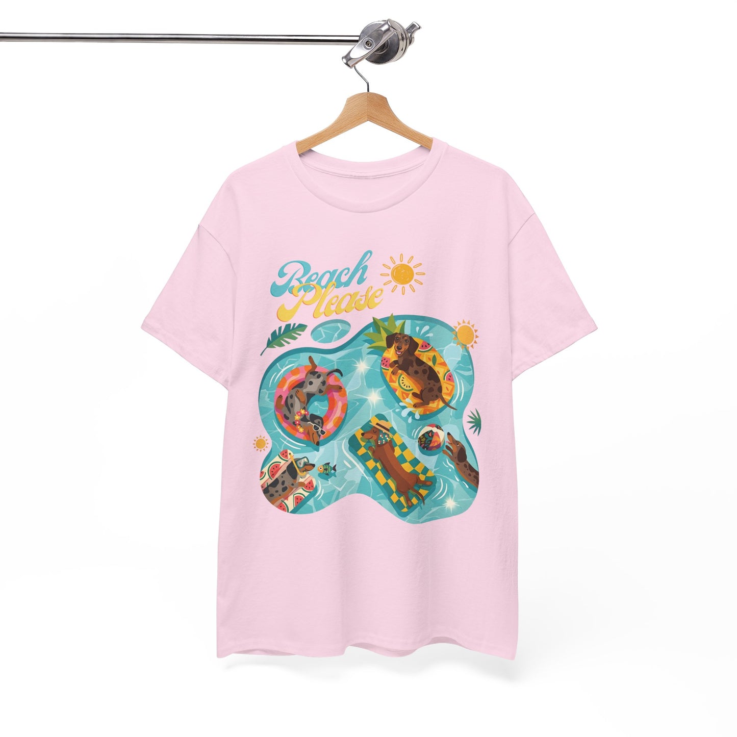 Unisex Beach Please Dachshund T-Shirt, Funny Weiner Dog Summer Shirt, Doxie Pool Party Tee, Cute Dog Lover Gift, Summer Vacation Top, Sausage Dog Graphic Tee