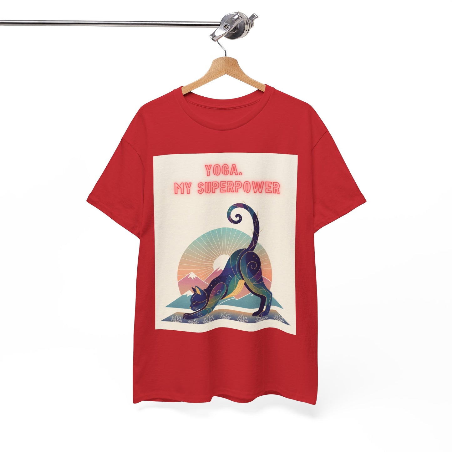 Yoga My Superpower T-Shirt — Vintage Sunset Downward Cat Tee