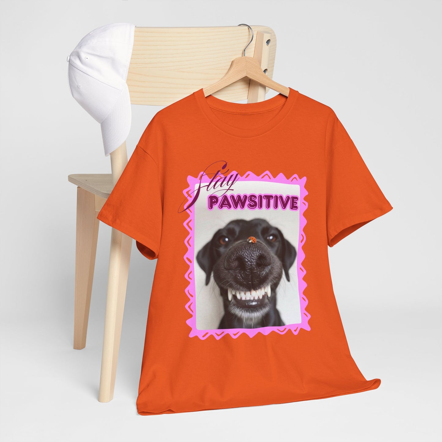 Stay Pawsitive Dog Shirt, Funny Smiling Dog T-Shirt, Gift for Dog Lover, Black Dog with Ladybug Graphic Tee