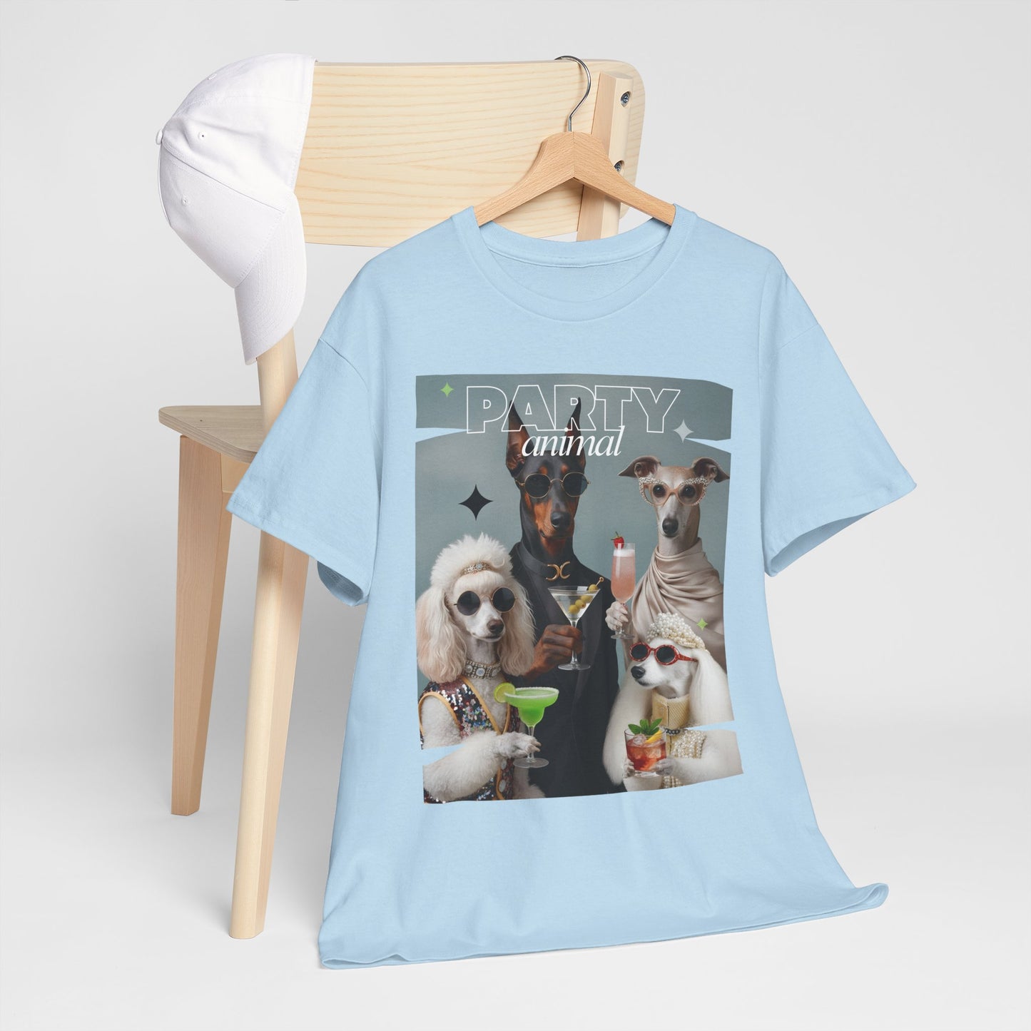 Unisex T-Shirt —Fashionable Dogs Holding Cocktails Graphic Shirt – Unique Gift for Whippet & Poodle Owners