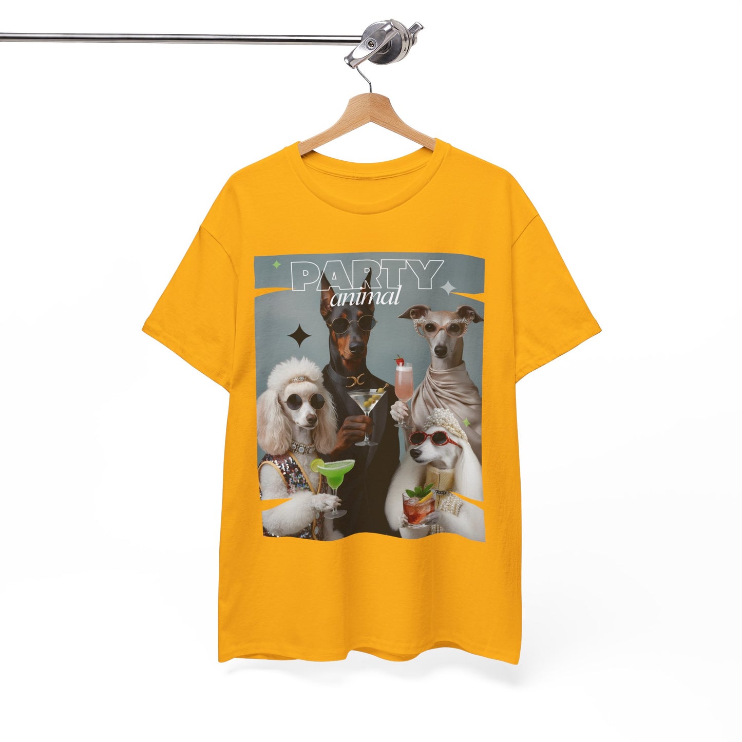Unisex T-Shirt —Fashionable Dogs Holding Cocktails Graphic Shirt – Unique Gift for Whippet & Poodle Owners