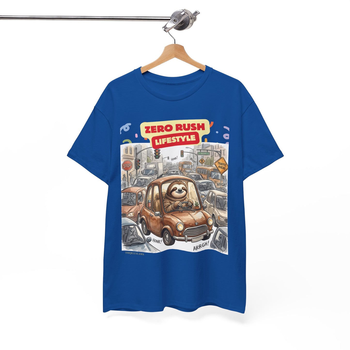 Zero Rush Lifestyle Tee — Cute Sloth Driving Graphic T-Shirt