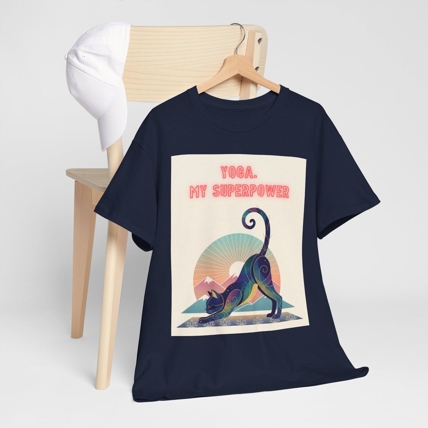 Yoga My Superpower T-Shirt — Vintage Sunset Downward Cat Tee