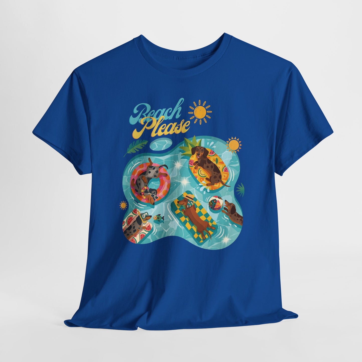 Unisex Beach Please Dachshund T-Shirt, Funny Weiner Dog Summer Shirt, Doxie Pool Party Tee, Cute Dog Lover Gift, Summer Vacation Top, Sausage Dog Graphic Tee