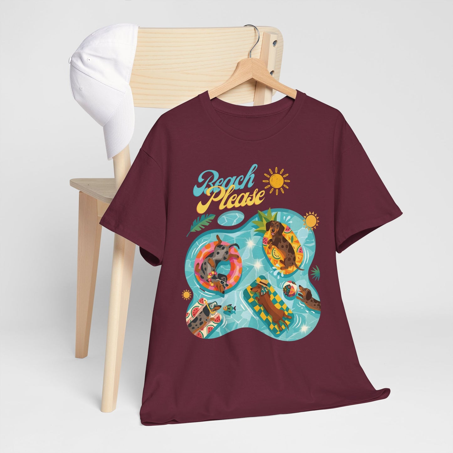 Unisex Beach Please Dachshund T-Shirt, Funny Weiner Dog Summer Shirt, Doxie Pool Party Tee, Cute Dog Lover Gift, Summer Vacation Top, Sausage Dog Graphic Tee
