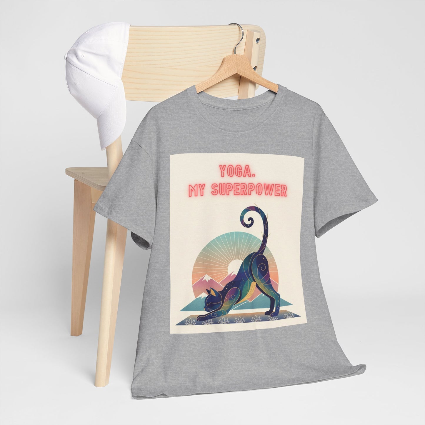 Yoga My Superpower T-Shirt — Vintage Sunset Downward Cat Tee